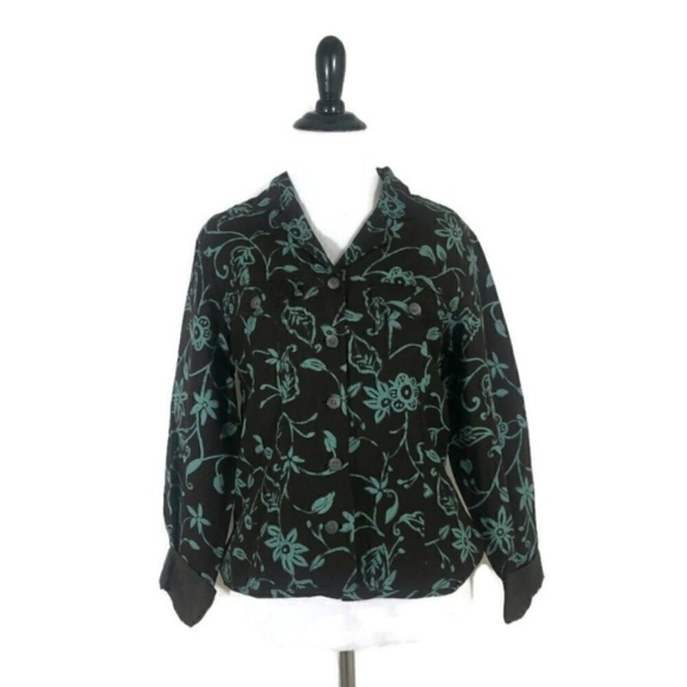 Transitions Women's Size 6 Blazer Silk-Linen Blend Casual Fit Brown Floral Print